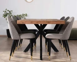 Lot de 2 chaises en tissu taupe et pieds métal laqué noir "Vermont"
