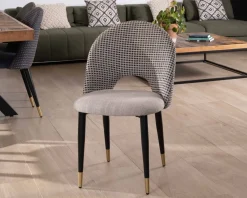 Lot de 2 chaises en tissu taupe et pieds métal laqué noir "Vermont"