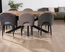 Lot de 2 chaises en tissu taupe et pieds métal laqué noir 