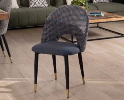 Lot de 2 chaises en tissu bleu foncé et pieds métal laqué noir 