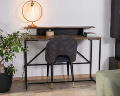 Lot de 2 chaises en tissu bleu foncé et pieds métal laqué noir 