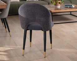 Lot de 2 chaises en tissu bleu foncé et pieds métal laqué noir 