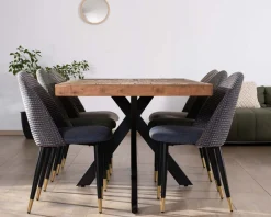 Lot de 2 chaises en tissu bleu foncé et pieds métal laqué noir 