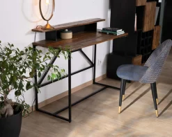 Lot de 2 chaises en tissu bleu foncé et pieds métal laqué noir 