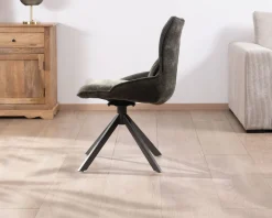 Lot de 2 chaises en tissu vert sur pied rotatif en métal "Biorg" style rétro