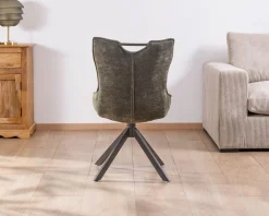 Lot de 2 chaises en tissu vert sur pied rotatif en métal "Biorg" style rétro