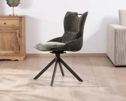Lot de 2 chaises en tissu vert sur pied rotatif en métal 