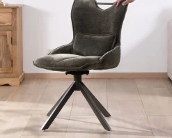 Lot de 2 chaises en tissu vert sur pied rotatif en métal 