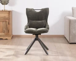 Lot de 2 chaises en tissu vert sur pied rotatif en métal 