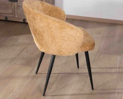 Lot de 2 chaises enveloppantes en tissu jaune et pieds métal noirs "Kandy"