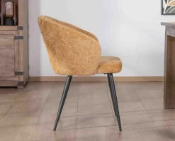 Lot de 2 chaises enveloppantes en tissu jaune et pieds métal noirs "Kandy"