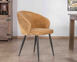 Lot de 2 chaises enveloppantes en tissu jaune et pieds métal noirs 