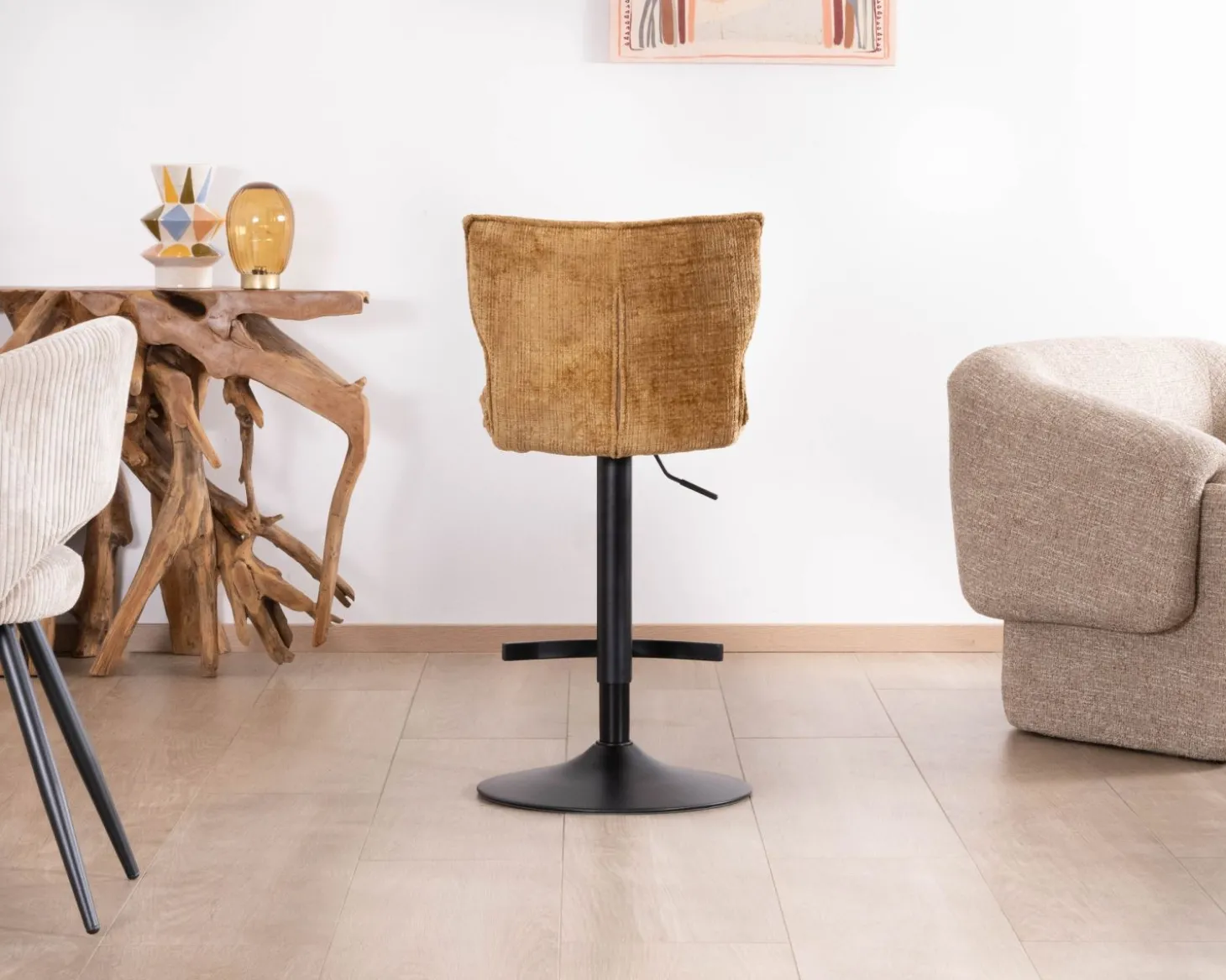 Lot de 2 chaises hautes en tissu moutarde "Topley" assise réglable en hauteur