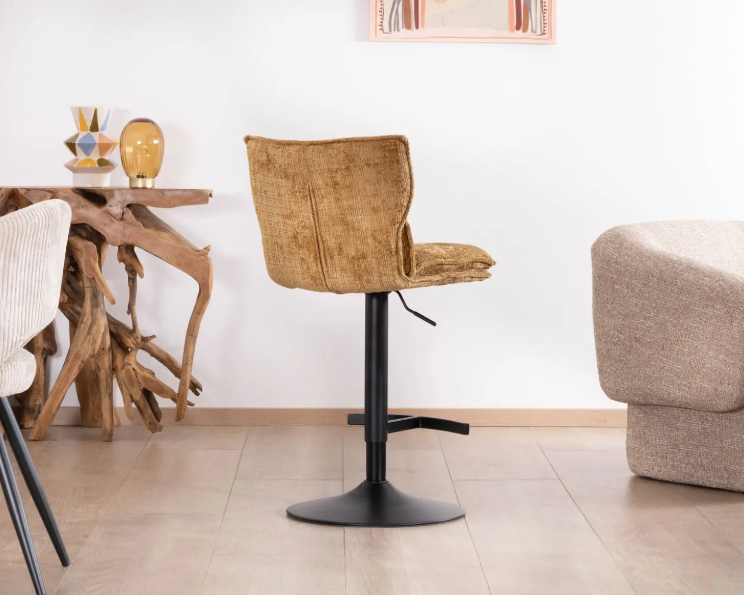 Lot de 2 chaises hautes en tissu moutarde "Topley" assise réglable en hauteur