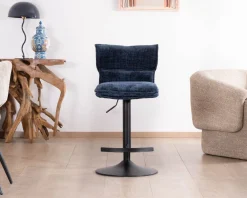 Lot de 2 chaises hautes matelassées réglables en hauteur "Topley" tissu coloris bleu nuit