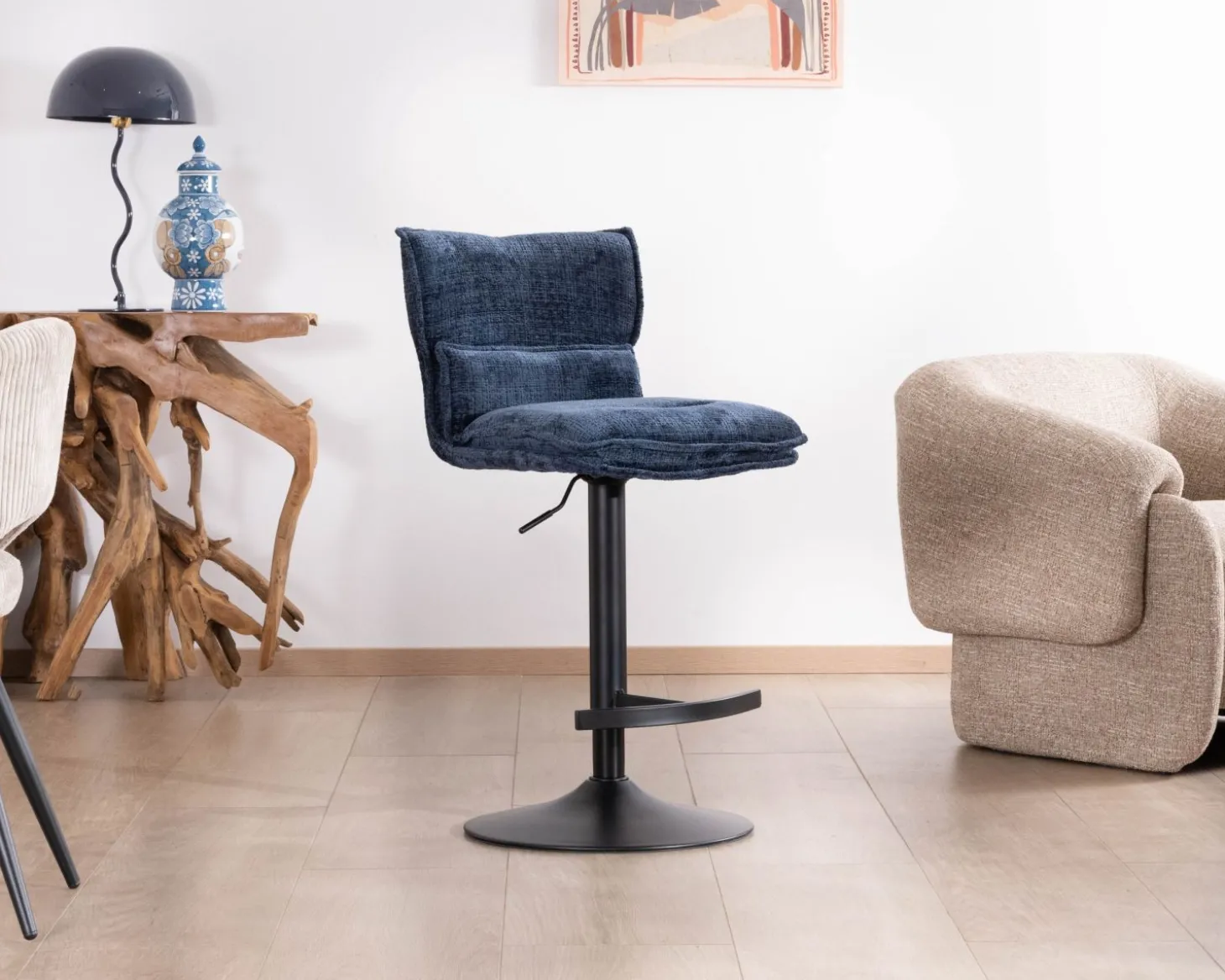 Lot de 2 chaises hautes matelassées réglables en hauteur "Topley" tissu coloris bleu nuit