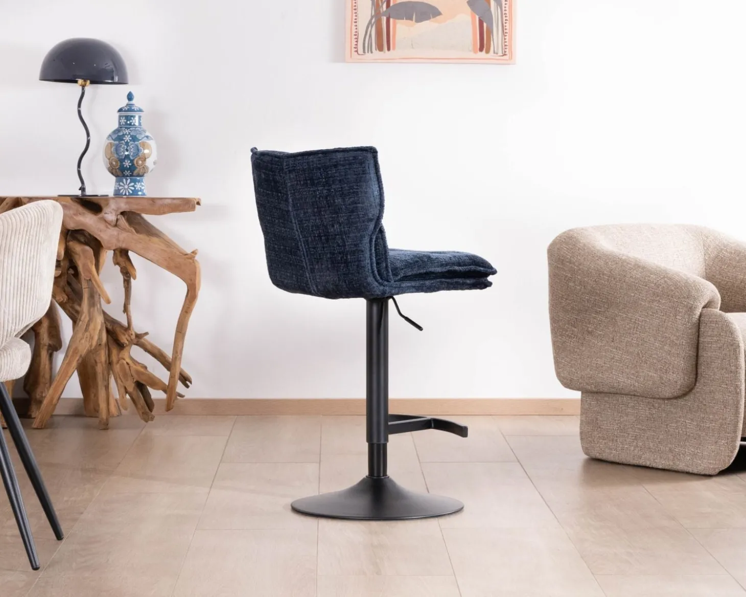 Lot de 2 chaises hautes matelassées réglables en hauteur "Topley" tissu coloris bleu nuit