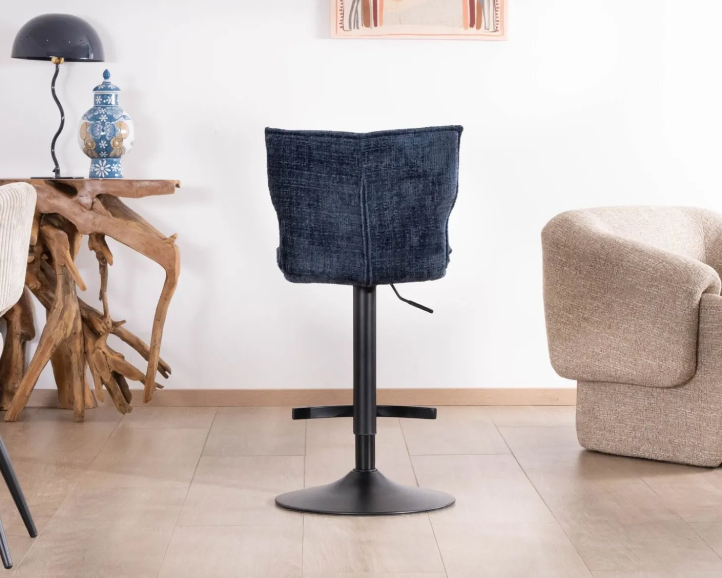 Lot de 2 chaises hautes matelassées réglables en hauteur "Topley" tissu coloris bleu nuit