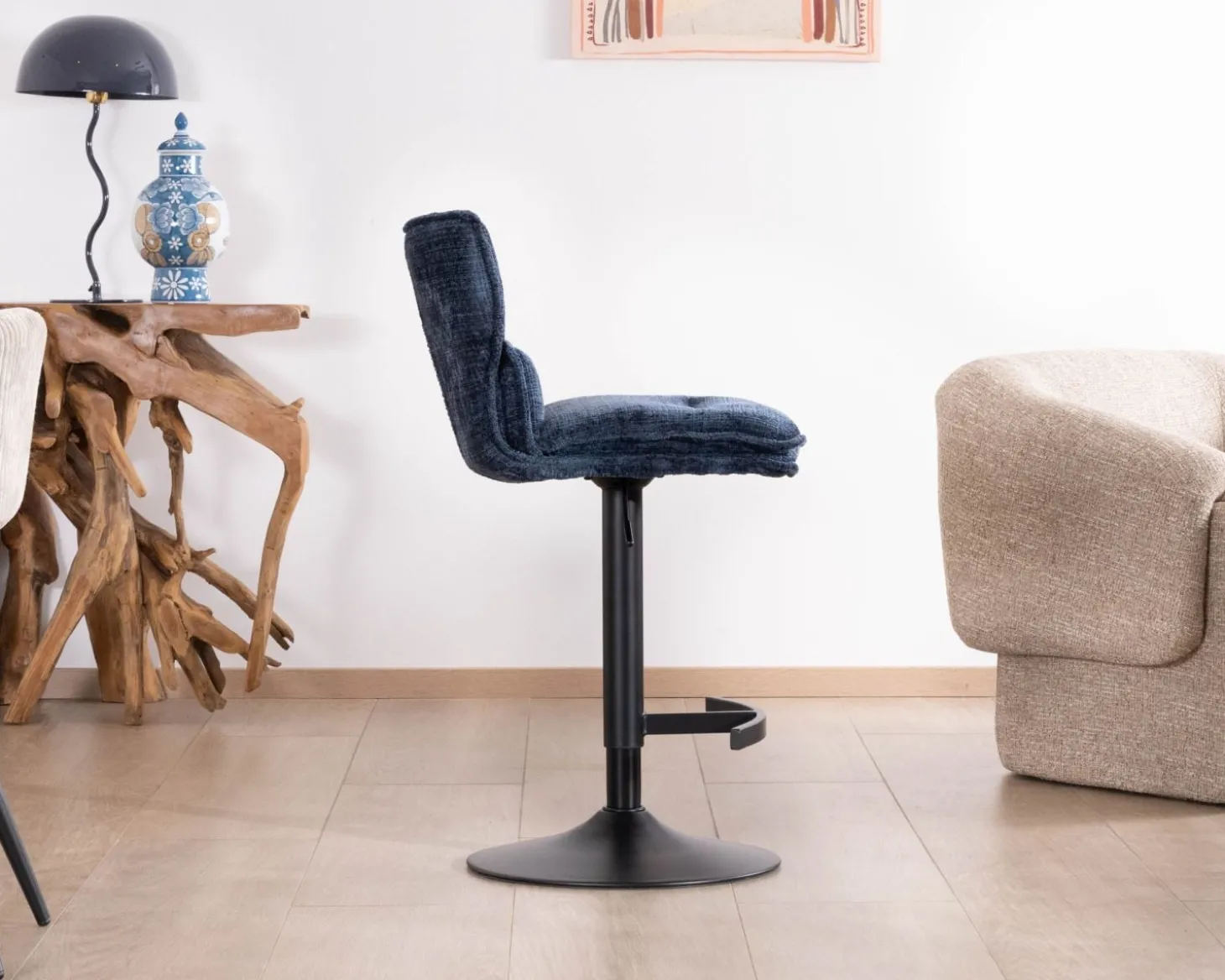 Lot de 2 chaises hautes matelassées réglables en hauteur "Topley" tissu coloris bleu nuit