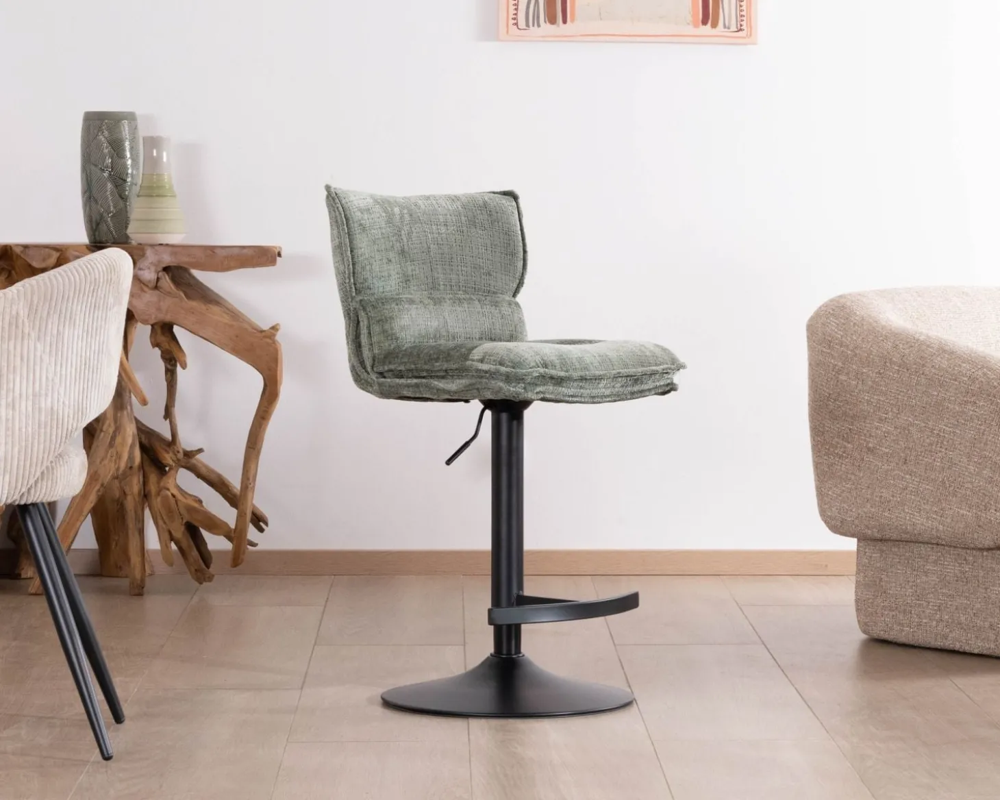 Lot de 2 chaises hautes réglables en hauteur "Topley" confort matelassé en velours vert sauge