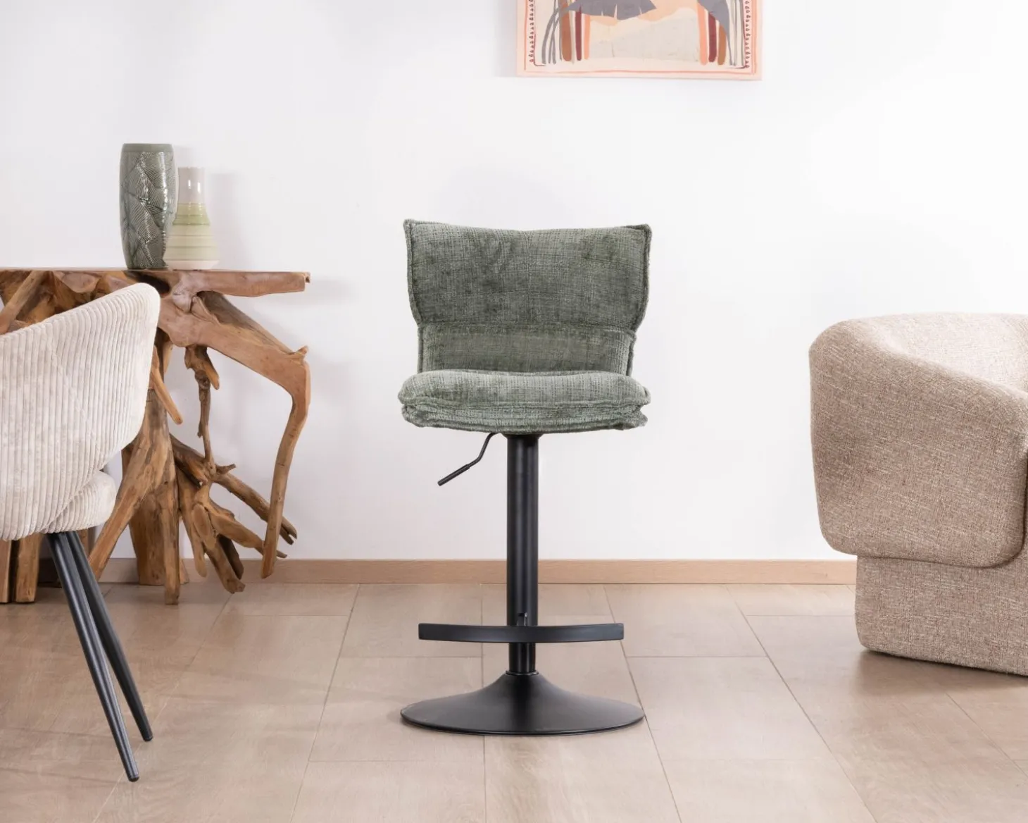 Lot de 2 chaises hautes réglables en hauteur "Topley" confort matelassé en velours vert sauge