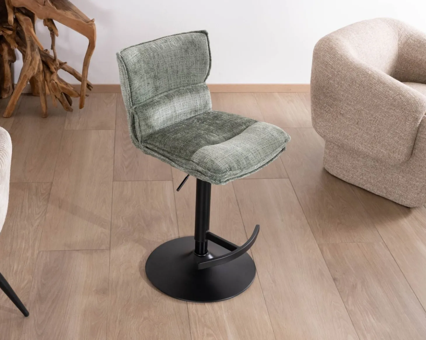 Lot de 2 chaises hautes réglables en hauteur "Topley" confort matelassé en velours vert sauge