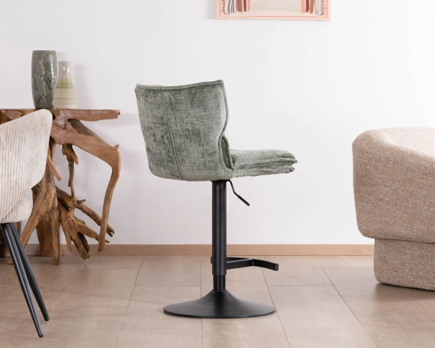 Lot de 2 chaises hautes réglables en hauteur "Topley" confort matelassé en velours vert sauge