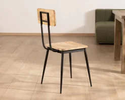 Lot de 2 chaises industrielles bois massif métal noir "Atelier Kraft"