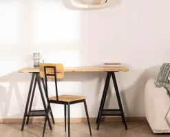 Lot de 2 chaises industrielles bois massif métal noir 