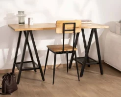 Lot de 2 chaises industrielles bois massif métal noir 