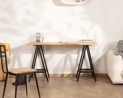 Lot de 2 chaises industrielles bois massif métal noir 