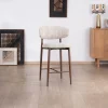Lot de 2 chaises mi-hauteur rétro en tissu tramé beige et marron "Arpège" pieds métal aspect noyer