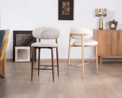Lot de 2 chaises mi-hauteur rétro en tissu tramé beige et marron 