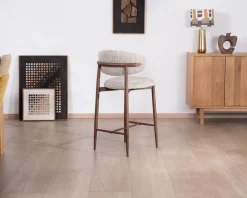 Lot de 2 chaises mi-hauteur rétro en tissu tramé beige et marron 