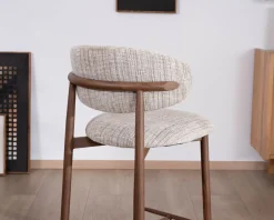 Lot de 2 chaises mi-hauteur rétro en tissu tramé beige et marron 