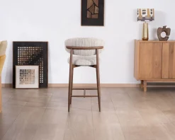 Lot de 2 chaises mi-hauteur rétro en tissu tramé beige et marron 