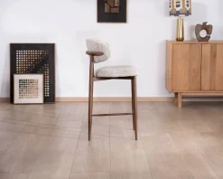 Lot de 2 chaises mi-hauteur rétro en tissu tramé beige et marron 