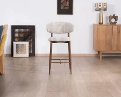 Lot de 2 chaises mi-hauteur rétro en tissu tramé beige et marron 