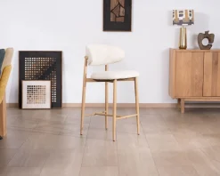 Lot de 2 chaises mi-hauteur style scandinave en tissu blanc cassé "Arpège" pieds métal aspect bois clair
