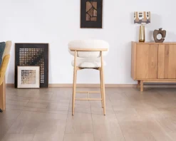 Lot de 2 chaises mi-hauteur style scandinave en tissu blanc cassé