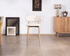Lot de 2 chaises mi-hauteur style scandinave en tissu blanc cassé