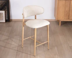 Lot de 2 chaises mi-hauteur style scandinave en tissu blanc cassé