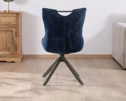 Lot de 2 chaises pivotantes en tissu bleu sur pied étoile en métal 