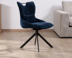 Lot de 2 chaises pivotantes en tissu bleu sur pied étoile en métal 