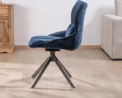 Lot de 2 chaises pivotantes en tissu bleu sur pied étoile en métal 