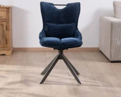 Lot de 2 chaises pivotantes en tissu bleu sur pied étoile en métal 