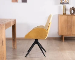 Lot de 2 chaises pivotantes en tissu bi matières jaune "Eddy" avec pieds métal