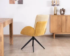 Lot de 2 chaises pivotantes en tissu bi matières jaune "Eddy" avec pieds métal