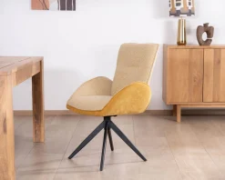 Lot de 2 chaises pivotantes en tissu bi matières jaune 