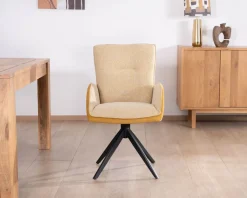 Lot de 2 chaises pivotantes en tissu bi matières jaune 